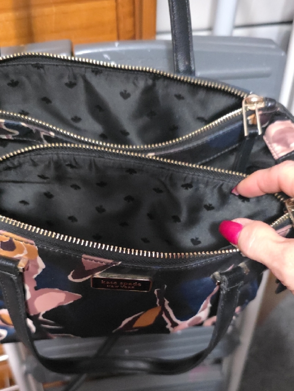 kate spade Black Floral Print Tote with Pink, Teal & Mustard Accents - Picture 2 of 4